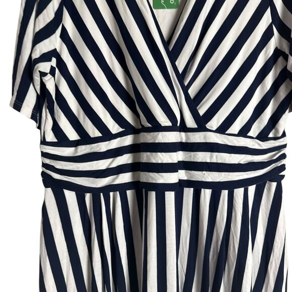 Boden Ponte Panelled French Navy Ivory Striped V-Neck Short Sleeve Tea Dress 20 - Picture 8 of 13